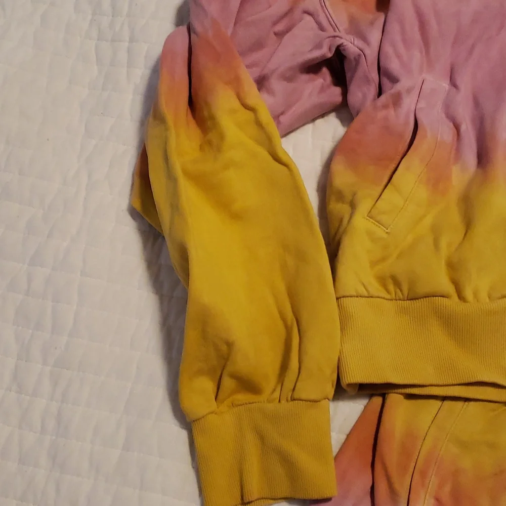 Tie-Dye Hooded Sweatshirt & Athletic Shorts Set - Pink, Yellow, Orange